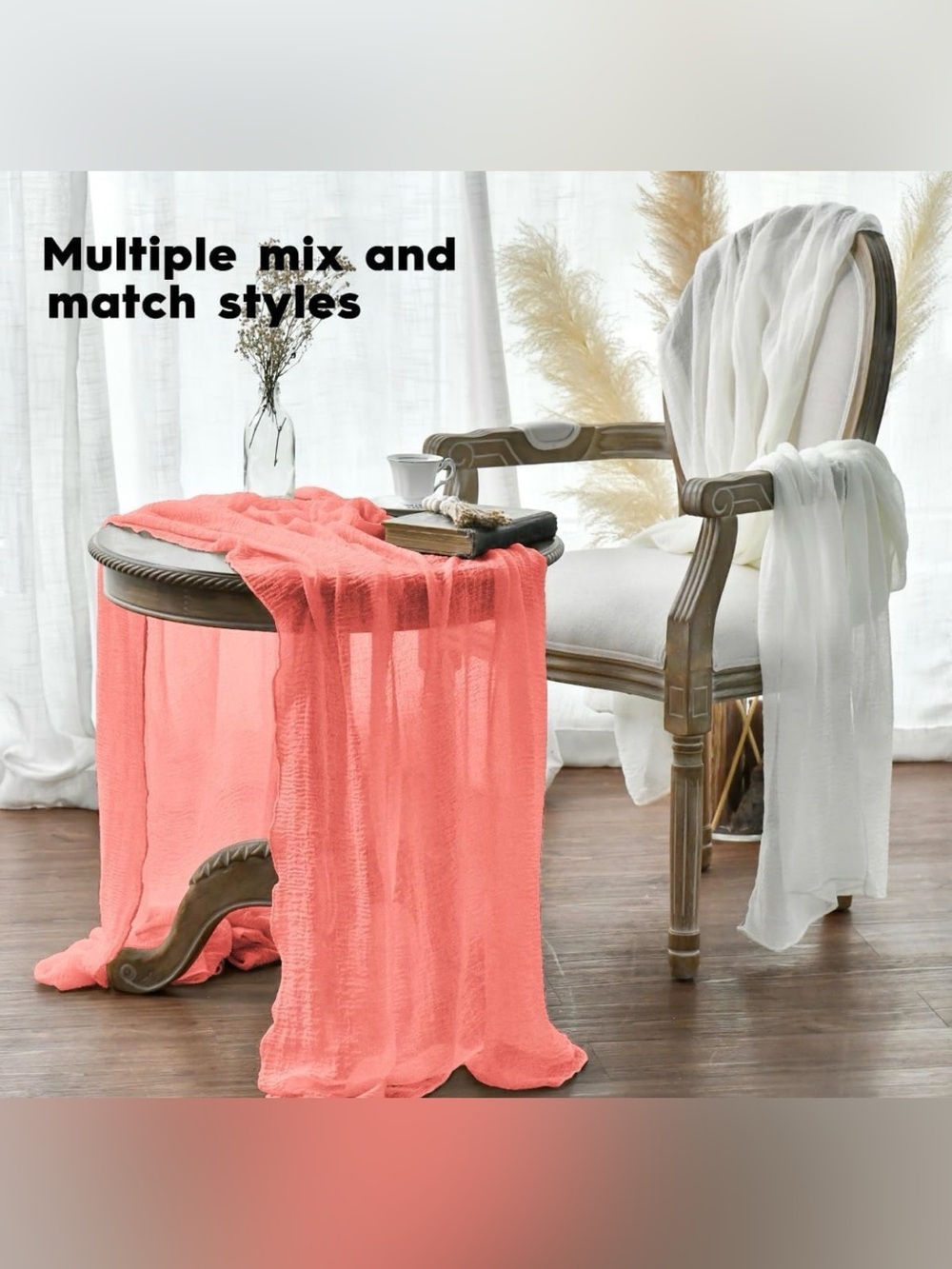 Coral Gauze Throw Draped Over Accent Table